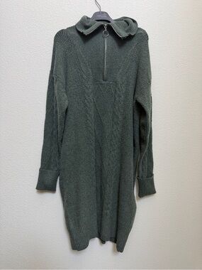 Olive & Oak Forest Green Cable Knit Half-Zip Turtleneck Sweater